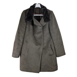 Shesmiss Alpaca Wool Blend Coat With Full Mink Faux Fur Collar Womens Size4 USED